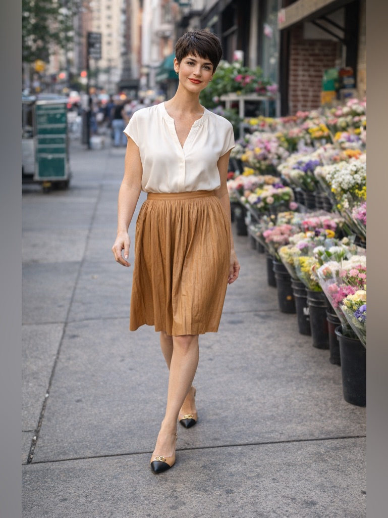 Rhie Lamb Leather Pleated Skirt Camel Tan Size S Made In Usa Minimalist A Line